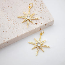 Load image into Gallery viewer, North Star Charms,  Crystal Cubic Star Pendant, 18K Gold Plated, Necklace charms, Jewelry Findings S708
