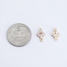 Load image into Gallery viewer, CZ Pave Leaf Connector, Cubic Zircon Crystal Leaf Charm, CZ Earring Charms, Gold Plated Brass Earring Charms, Jewelry Findings ZR008-F185
