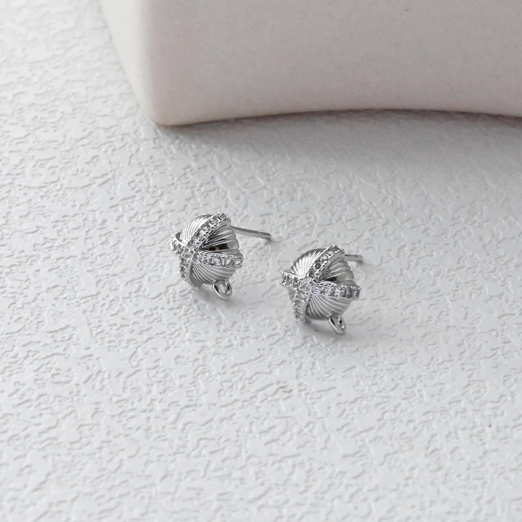 Round Post Earrings, 9.8*8mm, Burshed Gold Earring Post with Loop, CZ Pave, Hypoallergenic, Earring Findings, Earring Supplies D0413