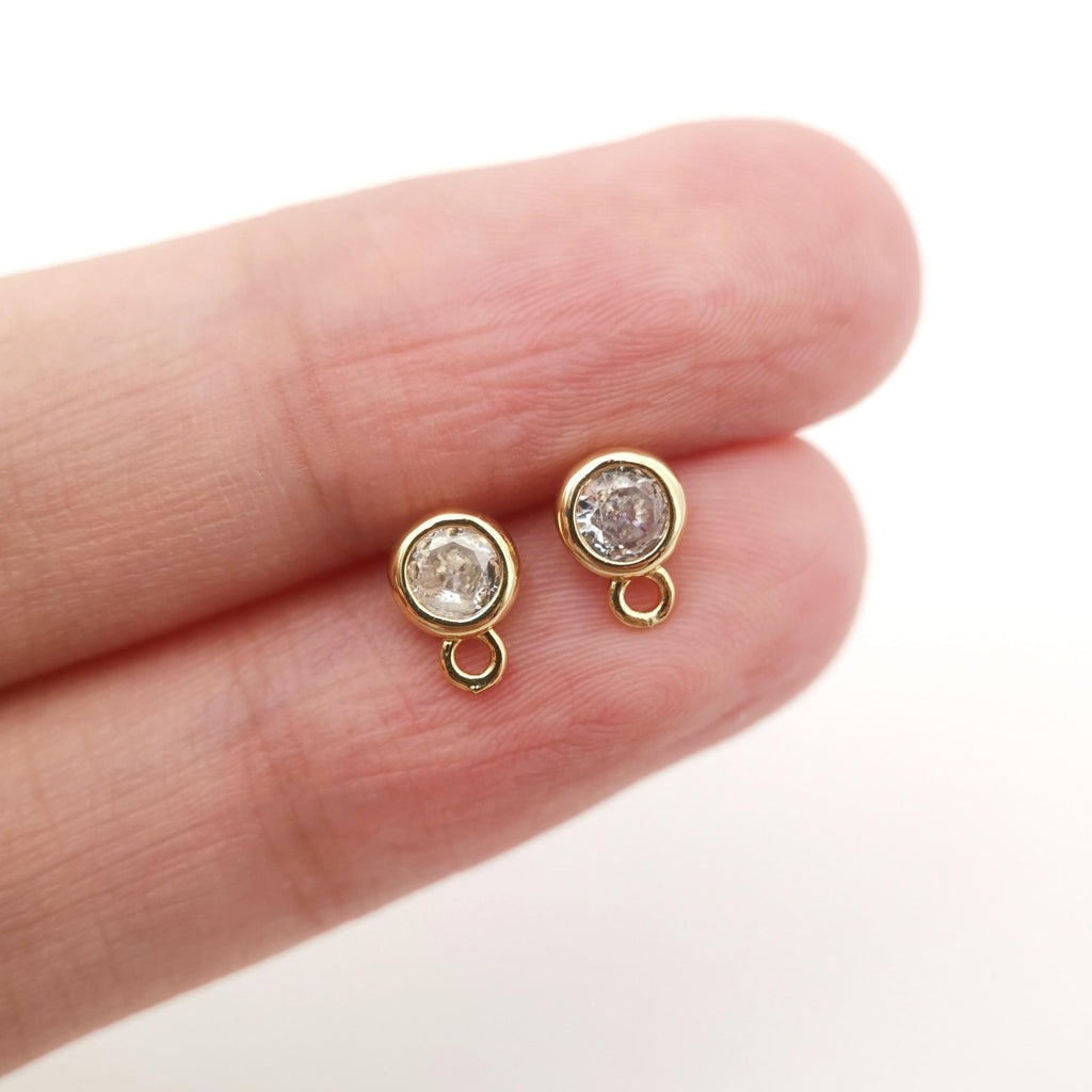 Round Stud Post with Loops, S925 Silver Ear Pin, Nickel Free, CZ 18K Gold Plated Stud Earring Finding D0283