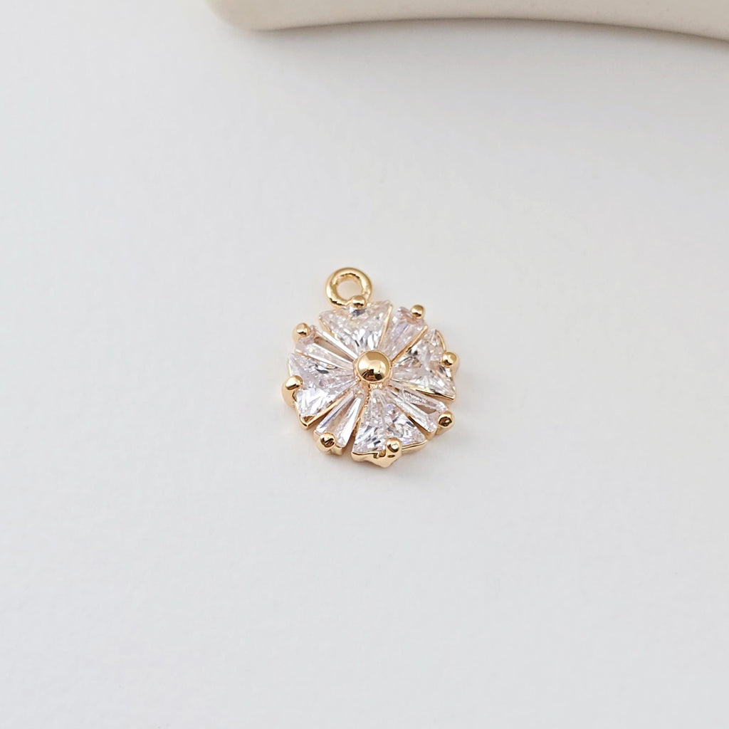 Round Flower Charm, Cubic Zircon Crystal Flower Pendant, CZ Earring Charms, 18K Gold Plated  Earring Charms, Jewelry Findings D0290
