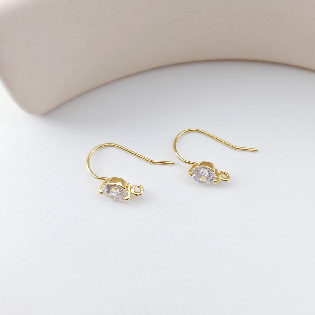 18K Gold Plated Ear Wires, Round Cubic Pave Earring Hooks, Nickel Free, Fish Hooks, Ear Wires for Jewelry Making D0171