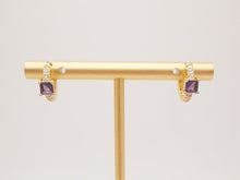 Load image into Gallery viewer, Cubic Ear Hoops Multicolor Pave Crystal , 13mm, 18K Gold Plated Leverback Earrings, Huggie Hoops Earring S20265