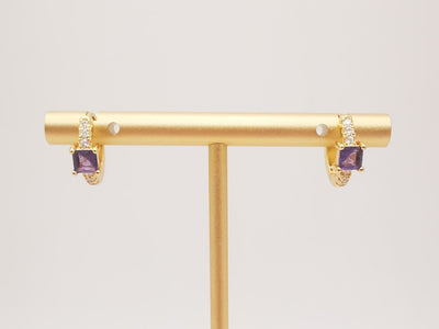 Cubic Ear Hoops Multicolor Pave Crystal , 13mm, 18K Gold Plated Leverback Earrings, Huggie Hoops Earring S20265