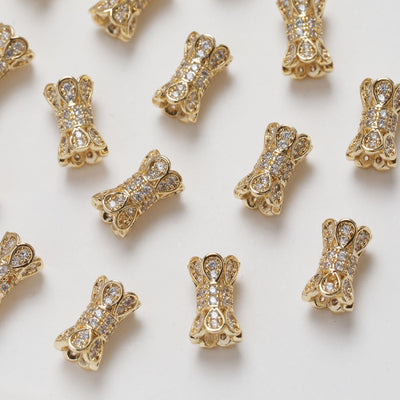 Flower Spacer Beads, 14K Gold Plated, Cubic Zirconia, 3D Flower Beads, Dainty Earring Making Beads, Jewelry Finding GZ353