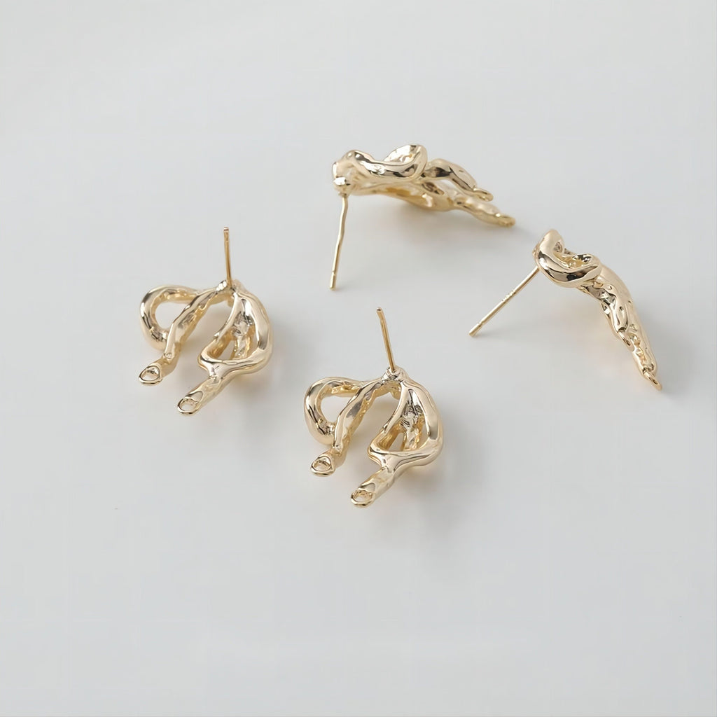 Hammered Bow Tie Earring Post, 14K Gold/Silver, S925 Silver Pin Nickel Free Earrings, Bow Tie Ear Stud with Loop GE008