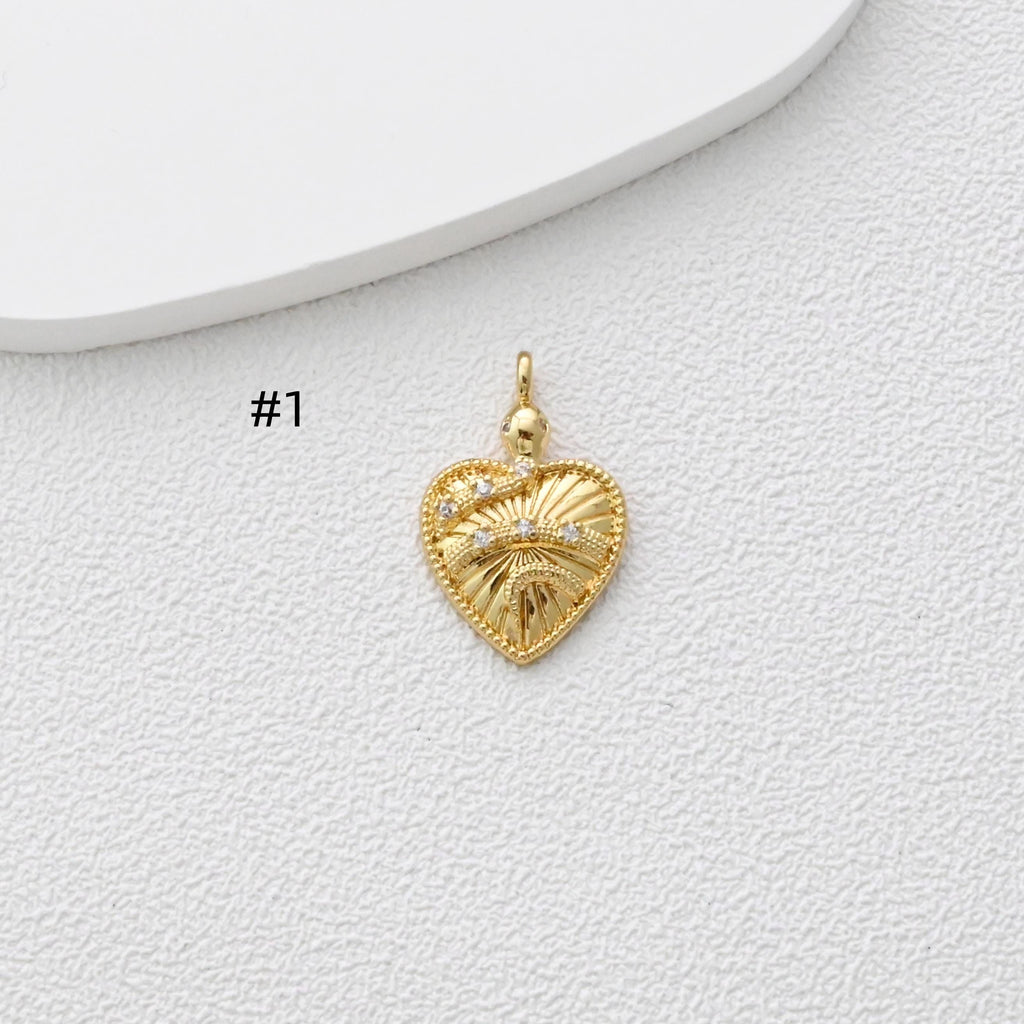 Heart Charm, 18K Gold Plated CZ Pave Eye Pendant, Necklace Making Charm, Jewelry Findings S1366