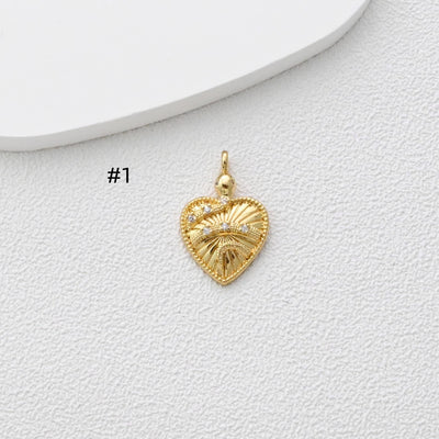 Heart Charm, 18K Gold Plated CZ Pave Eye Pendant, Necklace Making Charm, Jewelry Findings S1366