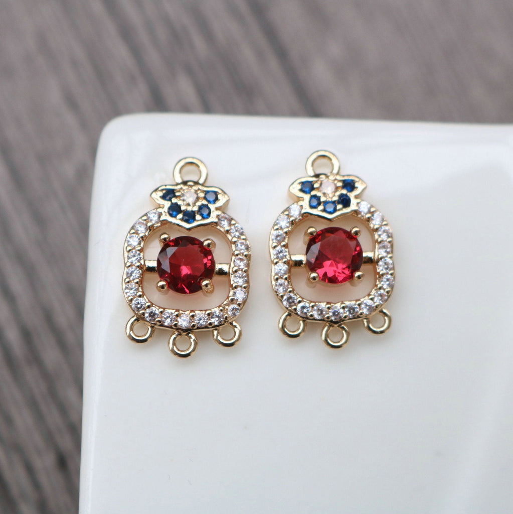 CZ Pave Geometric Flower Charm, Cubic Zircon Crystal Pendant, Multiple Holes, 14K Real Gold Plated, Jewelry Findings HL012-F192