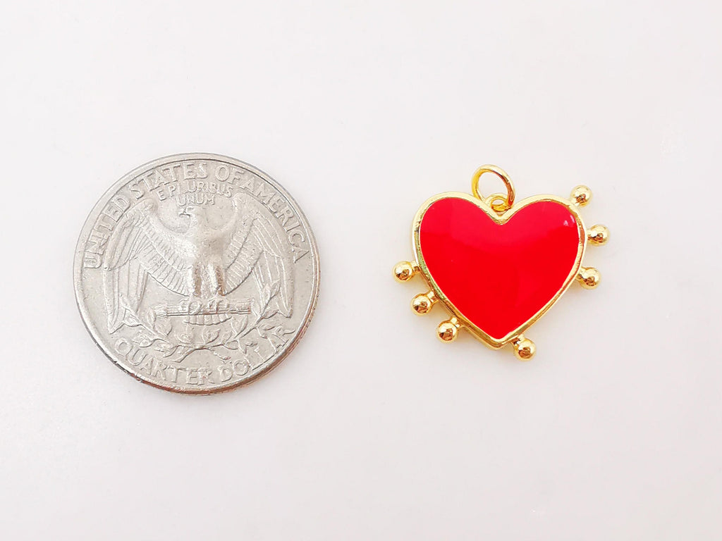 Red Heart Enamel Charms, 18K Gold Plated Love Pendant, Necklace Making Pendants, 22mm, Jewelry Findings S355