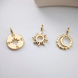 Gold Sun Charm, Sun With Rays Pendant, 18K Gold Plated, Necklace Making Charm, Jewelry Findings S1173