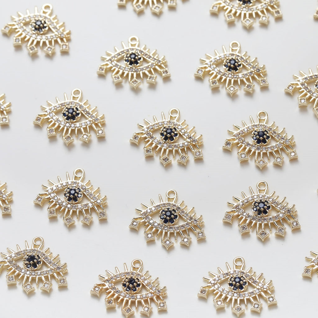 Cubic Evil Eye Charm, 14K Gold,Silver Plated CZ Pave Eye Pendant, Necklace Making Charm, Jewelry Findings GZ412