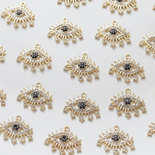 Load image into Gallery viewer, Cubic Evil Eye Charm, 14K Gold,Silver Plated CZ Pave Eye Pendant, Necklace Making Charm, Jewelry Findings GZ412