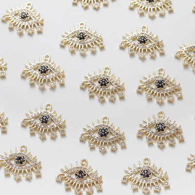 Cubic Evil Eye Charm, 14K Gold,Silver Plated CZ Pave Eye Pendant, Necklace Making Charm, Jewelry Findings GZ412