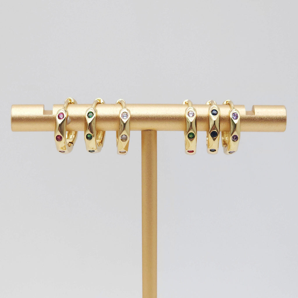 Multicolor Cubic Pave Ear Hoops, 12.6mm, 18K Gold Plated Leverback Earrings, Huggie Hoops Earring S20475