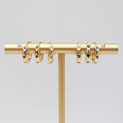 Multicolor Cubic Pave Ear Hoops, 12.6mm, 18K Gold Plated Leverback Earrings, Huggie Hoops Earring S20475