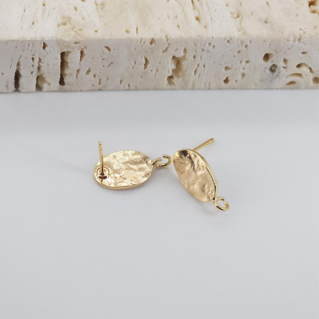 10pcs Oval Post With Loop,  18K Gold Stud Earring Nickel Free, Hypoallergenic Earring Findings ZX158