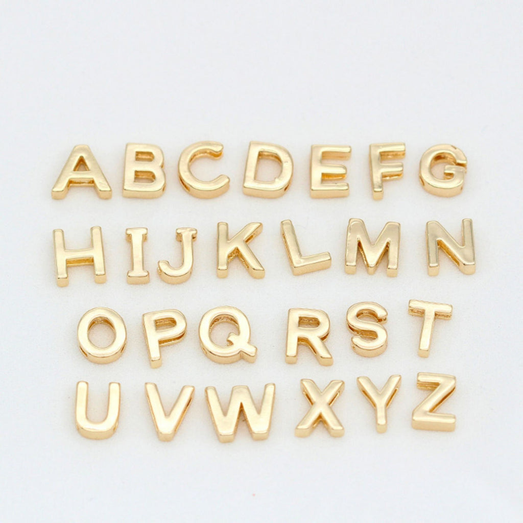 Cuentas con letras del alfabeto en oro brillante de 18 quilates, cuentas con iniciales, dijes de letras, huecos de doble cara, cuentas con iniciales para collar y pulsera S264