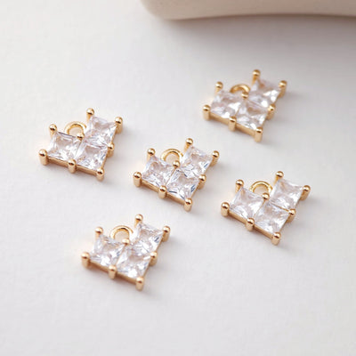 CZ Pave Heart Charm, Cubic Rhombic Pendant, Earring Pendant, Real Gold Plated Brass Earring Charms, Jewelry Findings D0079