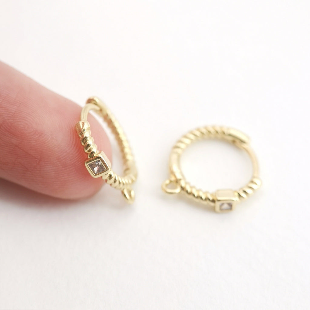 Helical zircon Earring Hoop, Gold Plated Huggie Hoop Earring with Loop, Huggie Hoops DIY Earring  Findings,Handmade Earring Supplies D0098