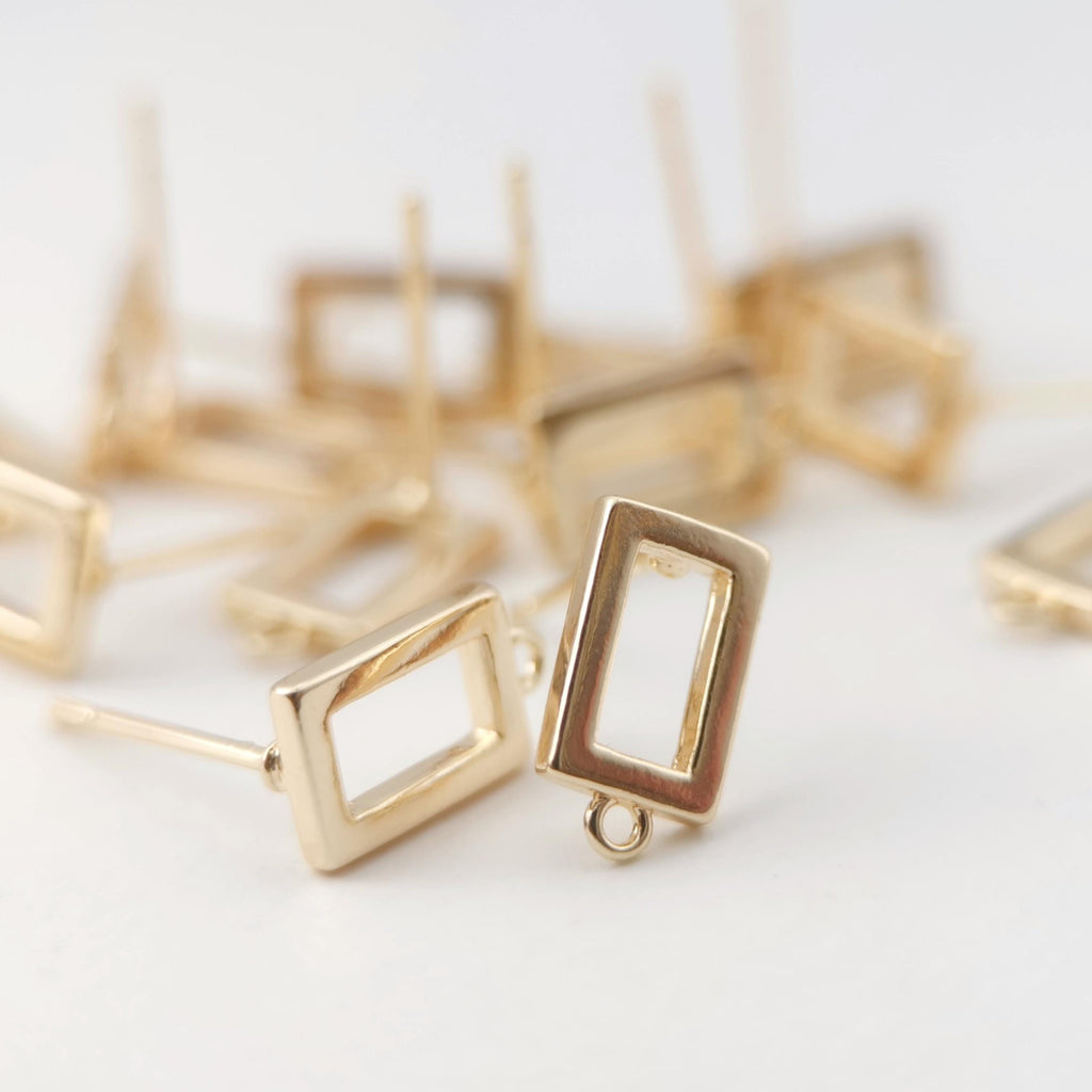 4pcs 14K Gold Rectangular Earring Post With Loop, S925 Silver Ear Pin Nickel Free Earrings, Ear Stud, Hypoallergenic Earring Findings Z077