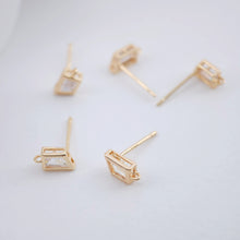 Load image into Gallery viewer, Trapezoid Earring Post Pave CZ, Real Gold Plated, S925 Silver Pin Nickel Free Earrings, Hypoallergenic Earring ZX231