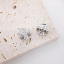 Load image into Gallery viewer, 5pcs Cubic Cross Spacer Beads, 18K Gold Plated Micro CZ Pave Charm Bead,  12mm, Bracelet Necklace Making Pendant, Jewelry Finding S201