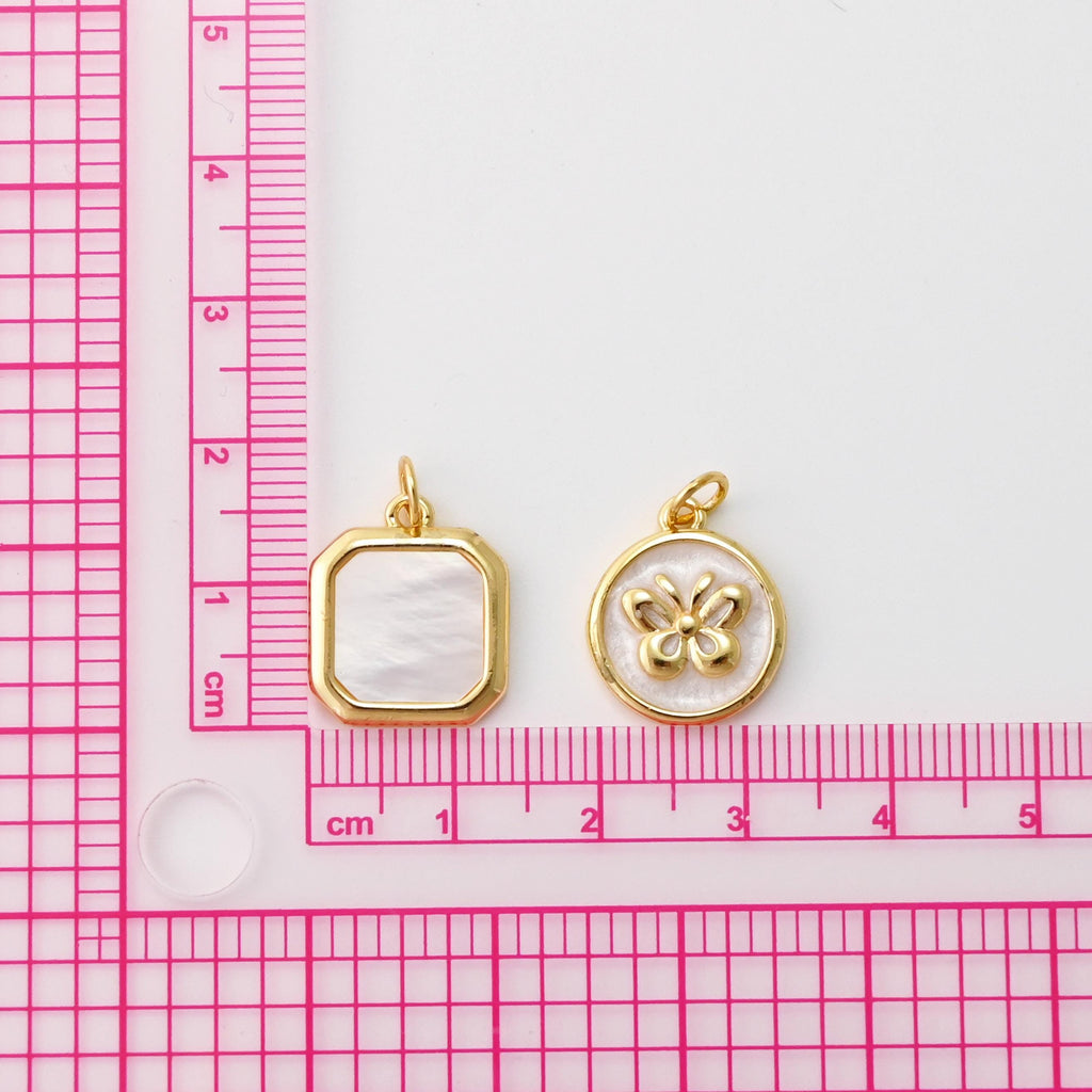 MOP Charm, Square Pendant, Round Pendant, Mother of Pearl Charm, 18K Gold Plated, For Bracelet And Necklace Making, Jewelry Findings S1454