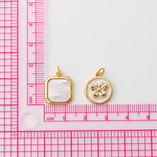 Load image into Gallery viewer, MOP Charm, Square Pendant, Round Pendant, Mother of Pearl Charm, 18K Gold Plated, For Bracelet And Necklace Making, Jewelry Findings S1454