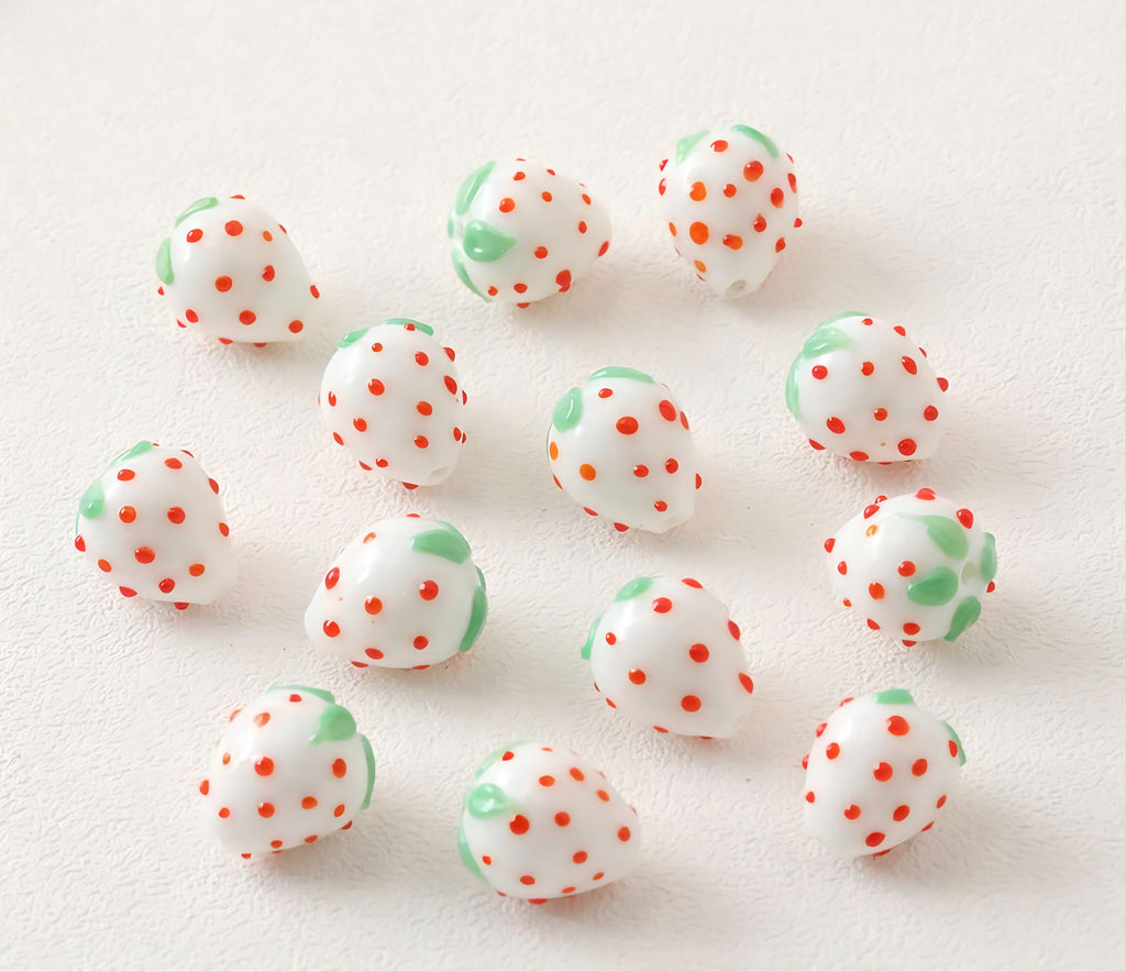 Creamy Pink/White Strawberry Glaze Beads, 14mm, Glaze Loose Beads for Jewelry Making, Bracelet DIY Beads Finding GZ074