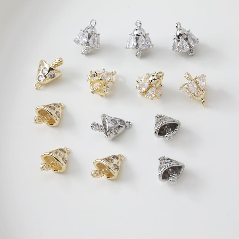 Mushroom Charm, 14K Gold/Silver Plated CZ Pave Pendant, Neckalce Bracelet Making Pendant, Jewelry Supply Finding GZ632