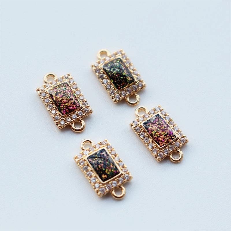 5pcs Faux Opal Rectangular Connectors, Cubic Zircon Crystal Pendant, Bracelet Necklace Pendant, 14K Gold Plated, Jewelry Findings JY083-F029