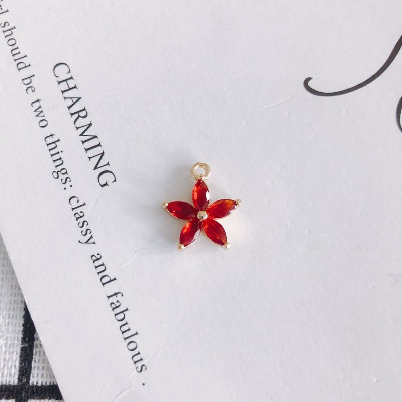 4 colgantes de flor con circonita cúbica, chapados en oro auténtico, accesorios de joyería MY077-F018