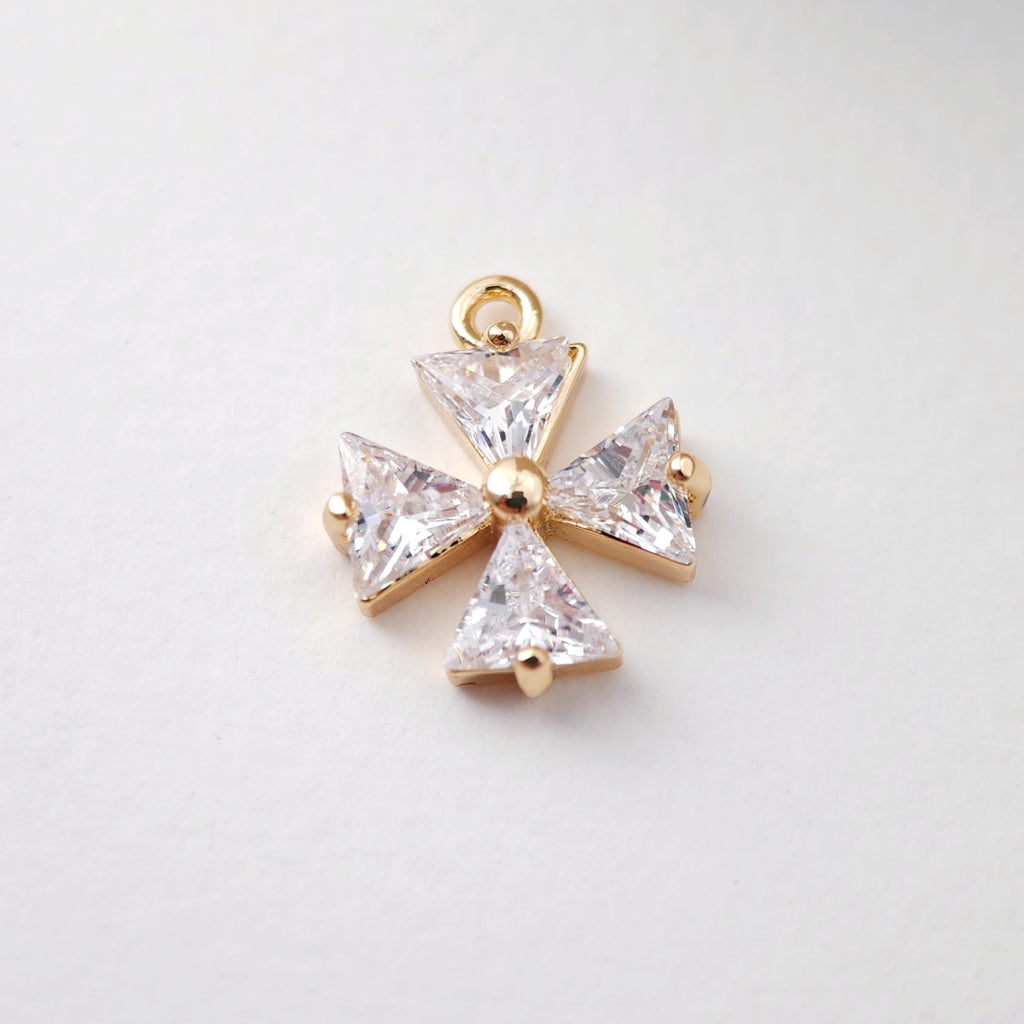 CZ Pave Flower Charm, Cubic Pendant, Earring Connectors, Real Gold Plated Brass Earring Charms, Jewelry Findings D0075