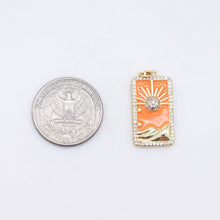 Load image into Gallery viewer, Enamel Sun Card Charms, Micro CZ Pave Sun Pendant, Black, Orange, Blue, 18K Gold Plated, Necklace Making Charms, Jewelry Findings S20427