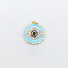 Load image into Gallery viewer, Enamel Cubic Evil Eye Charm, 18K Gold Plated Micro CZ Pave Round Pendant, 19mm, Necklace Making Charm, Jewelry Findings S20505