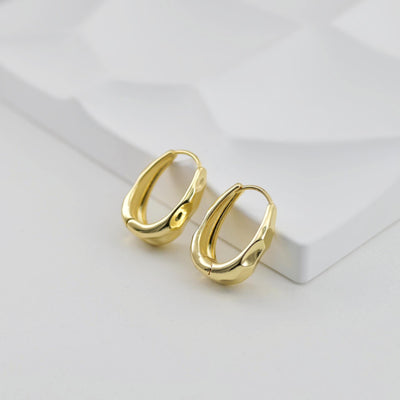Gold Oval Ear Hoops, 18K Gold/Silver Plated Leverback Earrings, Huggie Hoops Earring D0565