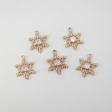 Load image into Gallery viewer, Snowflake Charm, Cubic Zircon Crystal Snowflake Pendant, CZ Earring Charms,  Real Gold Plated  Earring Charms, Jewelry Findings HL001-F057