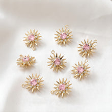 Load image into Gallery viewer, Danity Sun Shape Pendant, 14K Gold Plated, Crystal Charms, 15x17mm Jewelry Findings JH034