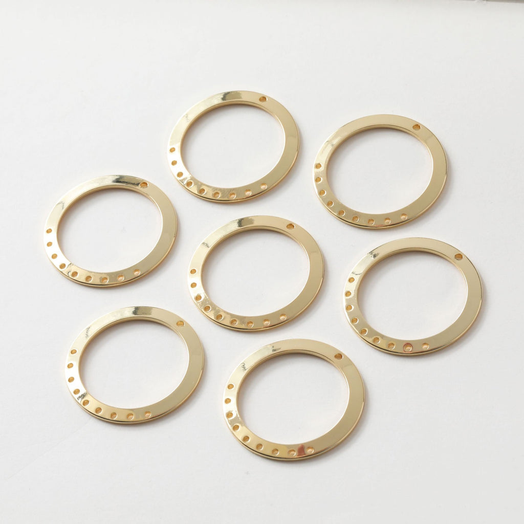 10 colgantes circulares con múltiples agujeros, chapados en oro de 14 quilates y plata, de 28 mm, para hacer aretes, accesorios de joyería JG009