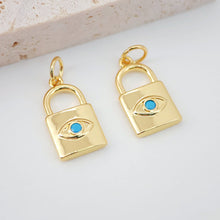 Load image into Gallery viewer, Lock Charm, Evil Eye Lock Pendant, 18K Gold Plated, Necklace Bracelet Making Charms, Jewelry Findings S20629