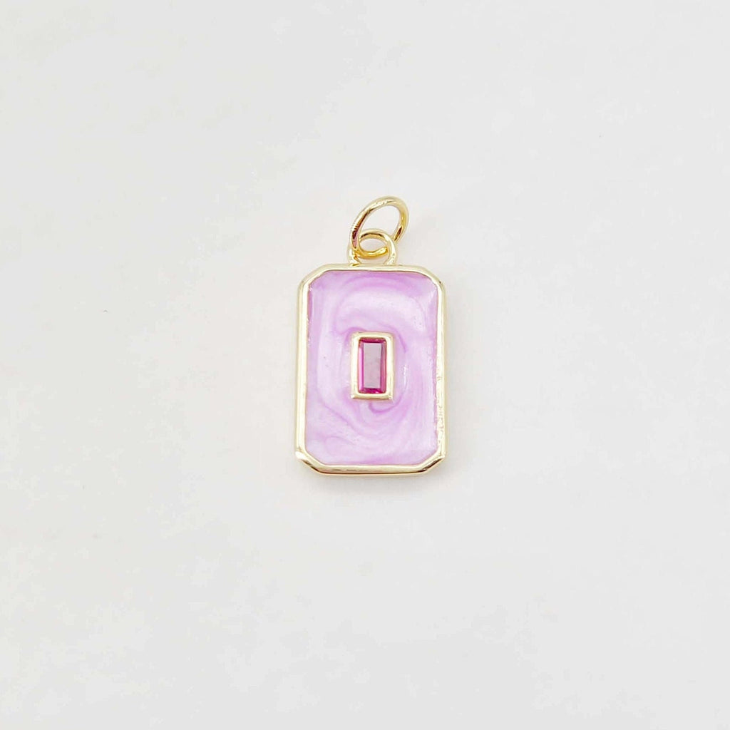 CZ Pave Rectangular Charm, Enamel Pendant, Bracelet Necklace Pendant, 14K Real Gold Plated, Jewelry Findings S20660