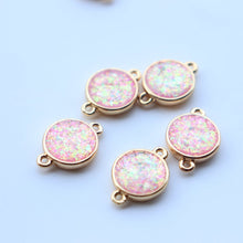 Load image into Gallery viewer, 5pcs Faux Opal Round Connectors, Cubic Zircon Crystal Pendant, Bracelet Necklace Pendant, 14K Real Gold Plated, Jewelry Findings JY086-F129