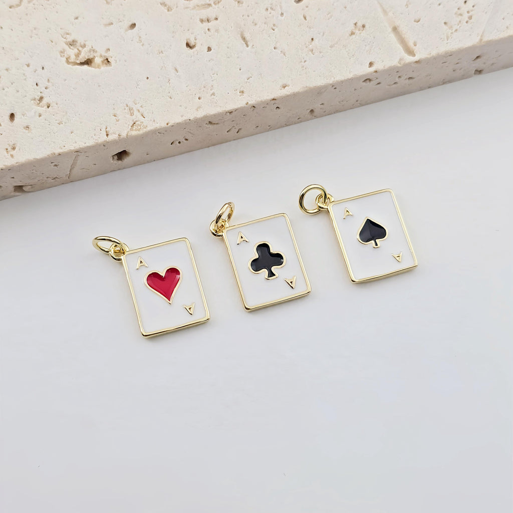 Enamel Poker Pendant, 18K Gold Plated, Necklace Making Charms, Jewelry Findings S1287