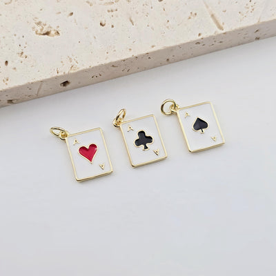 Enamel Poker Pendant, 18K Gold Plated, Necklace Making Charms, Jewelry Findings S1287