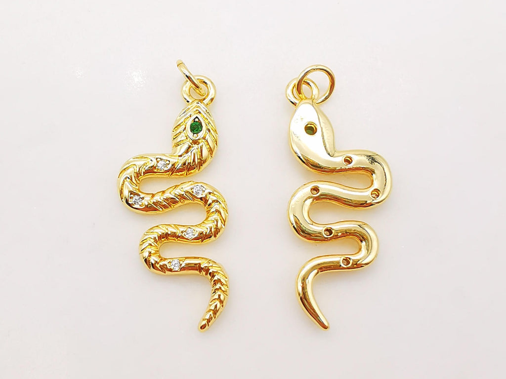 Snake Charm, 18K Gold Plated Snake Pendant for Necklace Making, 30x12mm, Micro CZ Pave Charm, Jewelry Finding S928