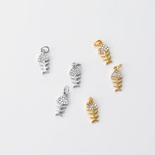 Load image into Gallery viewer, Dainty Cubic Fishbone Charms, 18K Gold Plated Micro CZ Pave Charms, 5x11mm, Fish Bone Pendant,  Necklace charms, Jewelry Findings S789