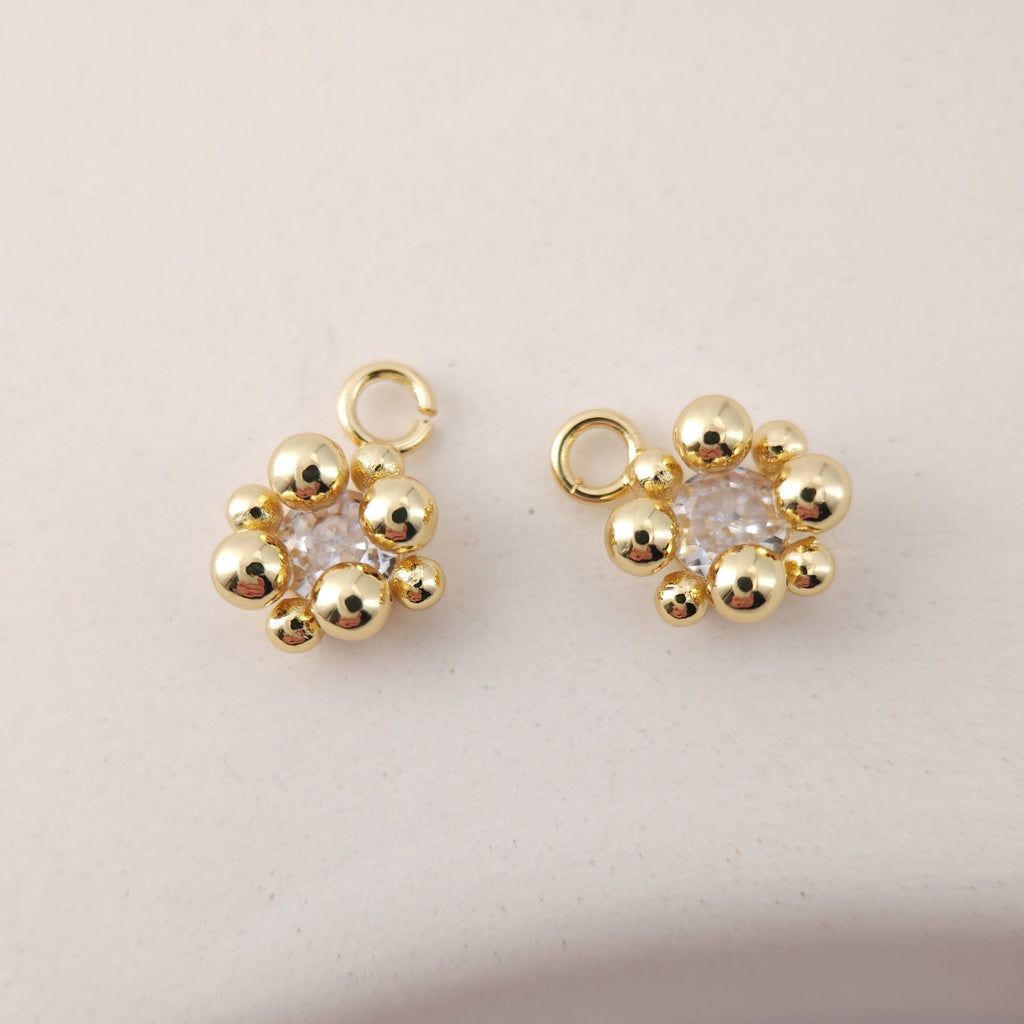 Gold Beads Charm, CZ Pave, 18K Gold Plated Round Beads for Bracelet Necklace Making, 13.5*10mm, Jewelry Finding S1120