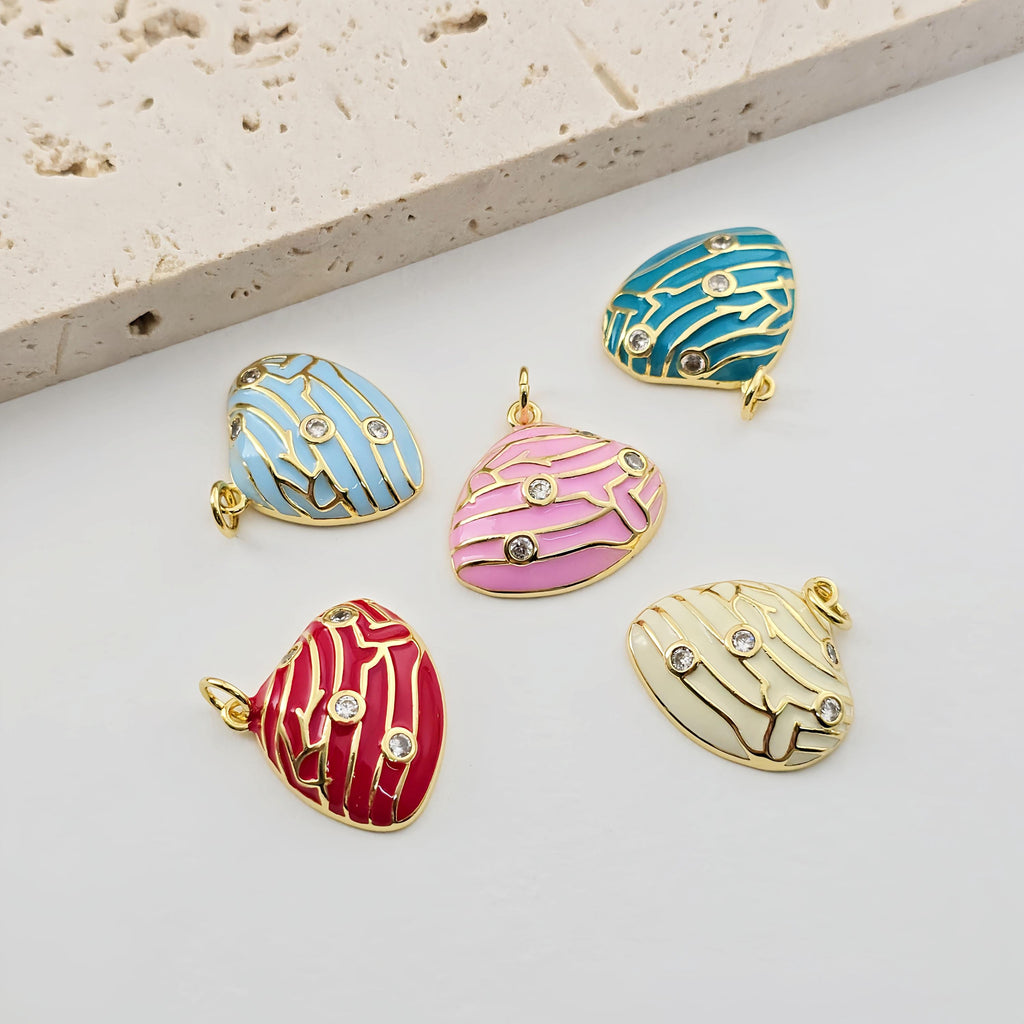 Enamel Shell Charms, 18K Gold Plated Charm, Cubic Zirconia Pave Charm, Jewelry Making Pendant S1288
