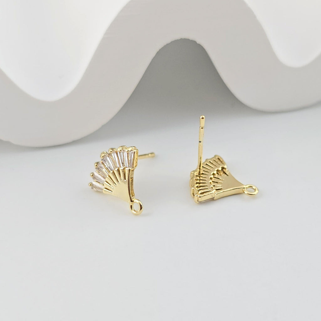 Cubic Zirconia Flower Post Earrings, Gold Plated Earring Post with Loop, Hypoallergenic, Handmade Earring Finding,DIY Earring Supplies D0256